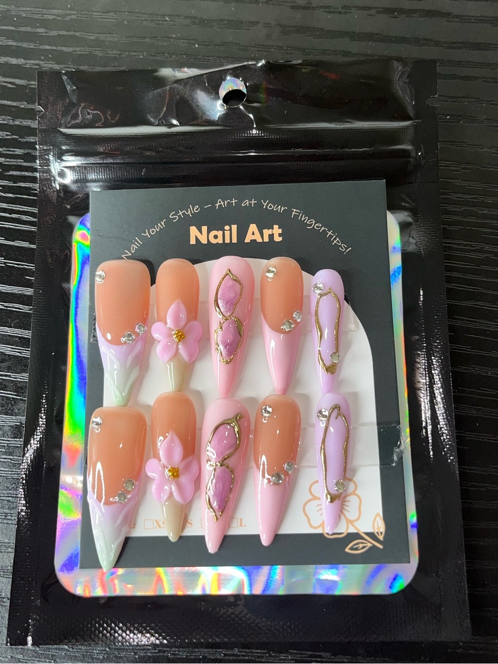 Pink & Peach 3D Floral Stiletto Press-On Nails - Picture 2 of 3